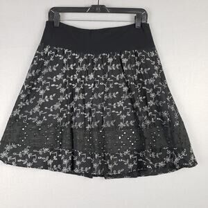 Y2K Studio 253 Size Medium A-Line Flare Skirt Black Tier Eyelet Lace Steampunk